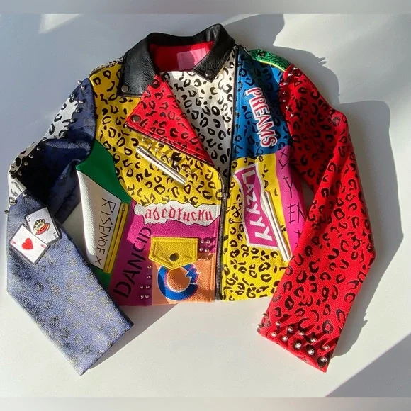 AZALEA WANG Studded Moto Jacket, Wonka Colors Rock Star Game Moto Jacket Sz: XL - Picture 6 of 16